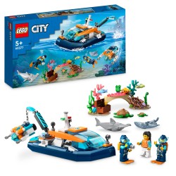 LEGO 60377 City Barco de Buceo Explorador con Animales Marinos de Juguete