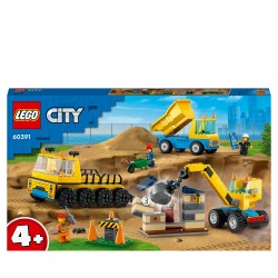 LEGO Baufahrzeuge und Kran mit Abrissbirne