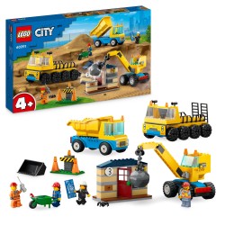 LEGO City 60391 Les Camions de Chantier et la Grue à Boule de Démolition