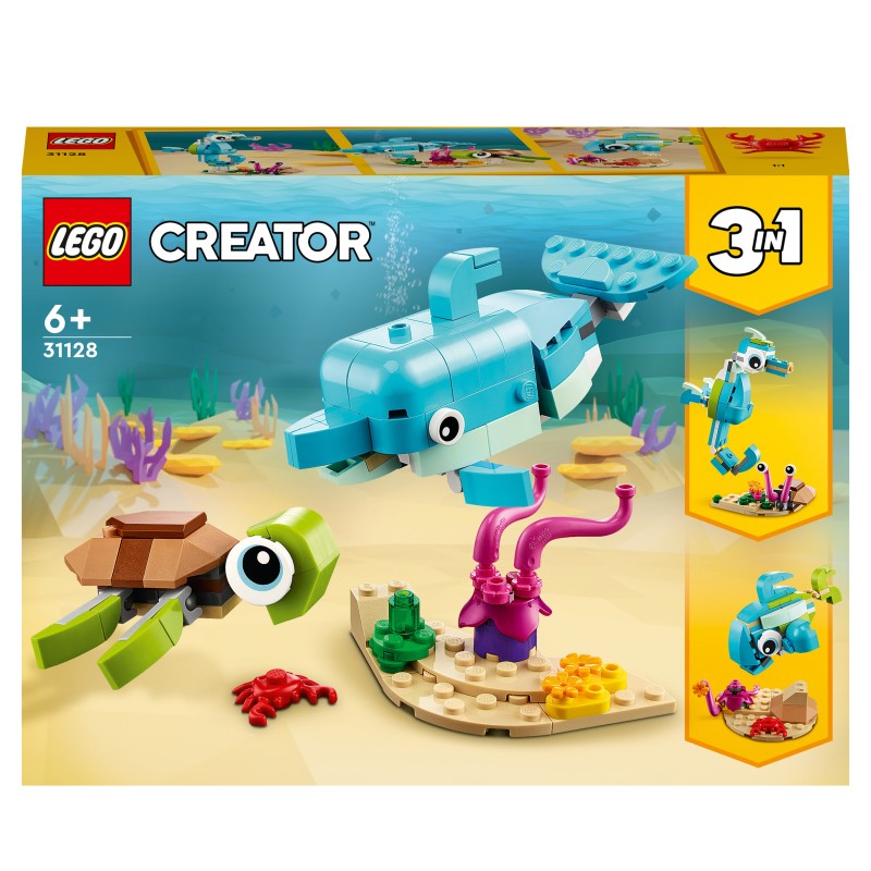 LEGO Creator 3-in-1 Creator 31128 Delfín y Tortuga, Juguetes de Animales Marinos 3 en 1