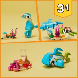 LEGO Creator 3-in-1 Creator 31128 Delfín y Tortuga, Juguetes de Animales Marinos 3 en 1