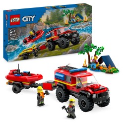 LEGO 60412 City Camión de Bomberos 4x4 con Barco de Rescate de Juguete