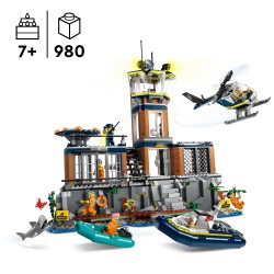 LEGO 60419 City Isla Prisión de la Policía, Barco y Helicóptero de Juguete