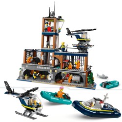 LEGO 60419 City Isla Prisión de la Policía, Barco y Helicóptero de Juguete