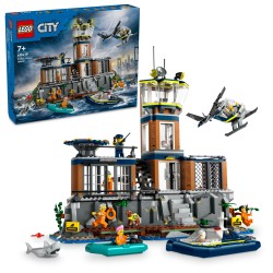 LEGO 60419 City Isla Prisión de la Policía, Barco y Helicóptero de Juguete