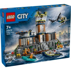 LEGO 60419 City Isla Prisión de la Policía, Barco y Helicóptero de Juguete